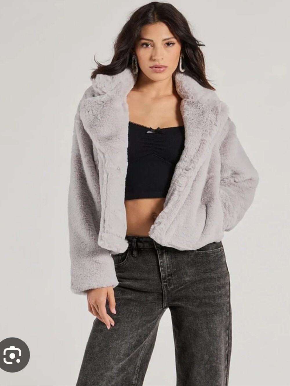 Forever 21 Plush Faux Fur Cropped Jacket - Light Gray